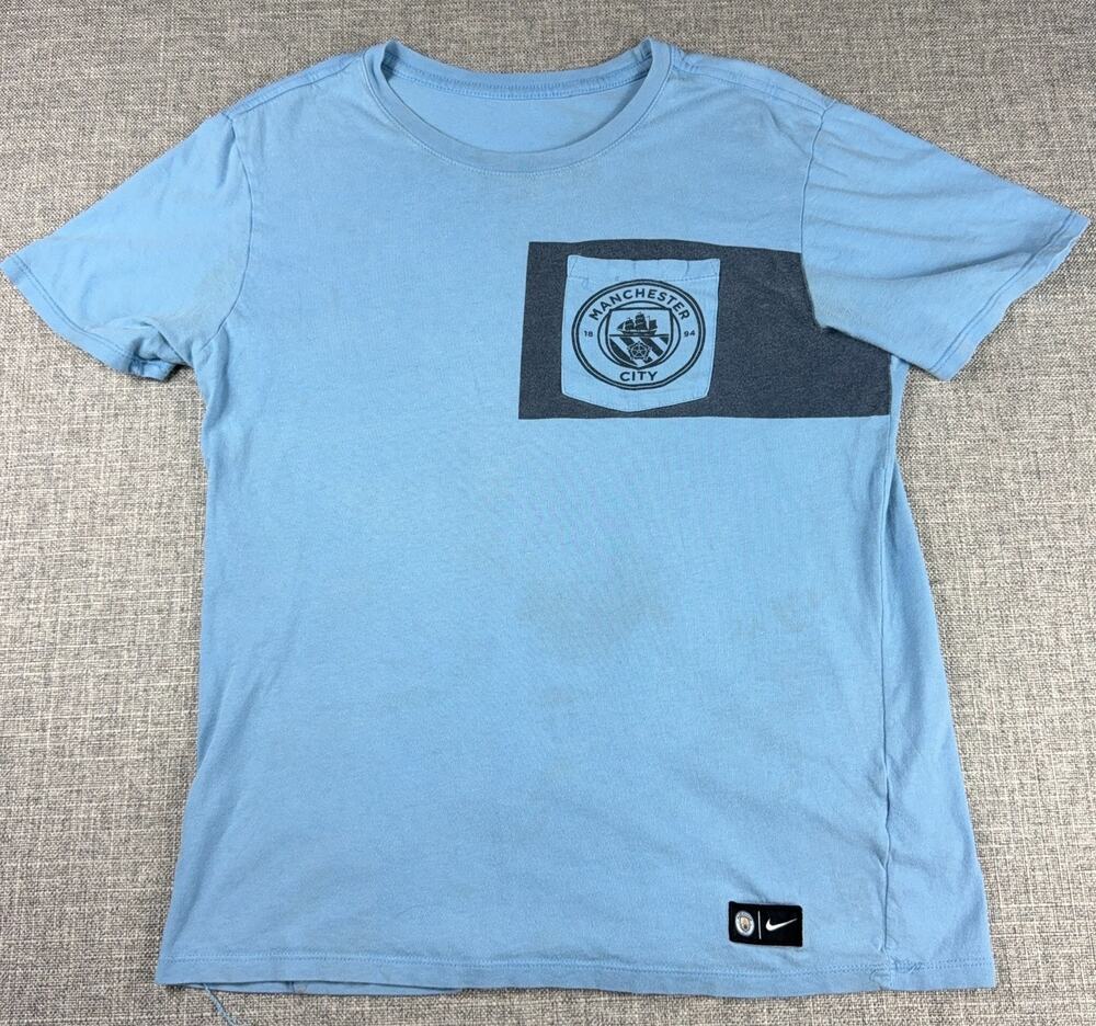 Manchester City Nike Tee Mens Medium Blue Soccer Football Pocket Shirt